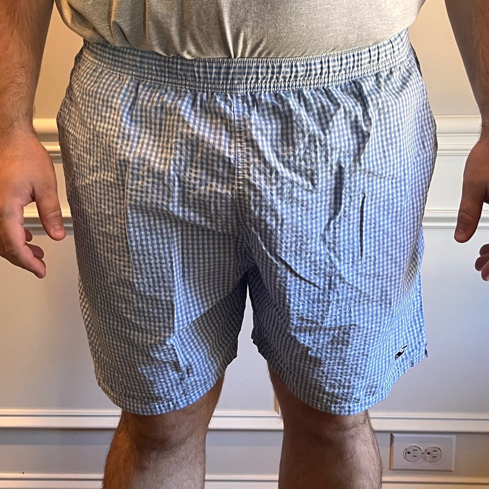 Vineyard Vines Blue Gingham Swim Trunks XL